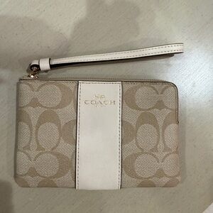 Coach Signature Light Khaki and Chalk Zip Wristlet